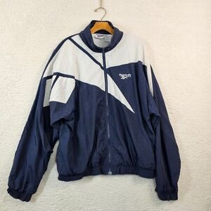 Vintage Reebok USA Windbreaker Jacket Navy White Colorblock Full Zip Women Large